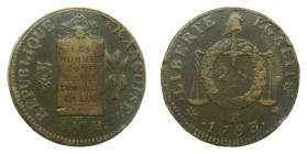 Francia. 2 Sols. 1793 BB Strasbourg. AN II (km#621.4)(Gad.31) 25,11 g CU. 34 Ø.
mbc-