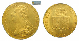 Francia. 2 Louis d´or . 1787. D. Lyon. (KM#592.5)(Gad-363). Au. Luis XVI. Brillo original. PCGS MS63 nª620196.63/40604329
MS63