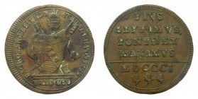 Estados italianos. Papal States. Baiocco 1801 R. MDCCI Pius VII. (km1263) 14,53 g Copper.
mbc+