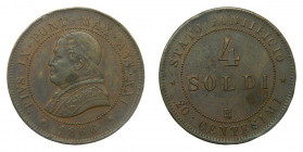 Estados Italianos. Papal States. 4 Soldi 1866 XXI R. 20 Centesimi. Pivs IX (km#1374) 20,14 g copper. golpecito en canto.
mbc-