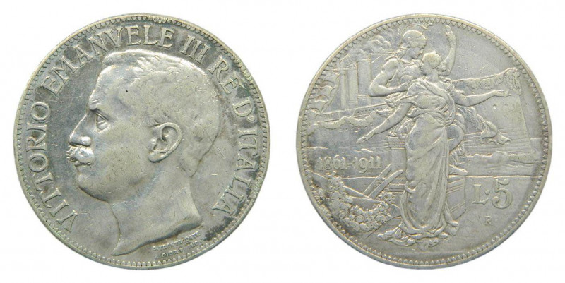 Italia. 5 lire . 1911 R. (Roma ) Víctor Manuel III. 5 liras. (Km#53). 24,92 g AR...