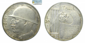 Italia . 20 lire 1928 R Yr VI . Vittorio Emanuele III. PCGS AU58. número: 338445.58/37474273.
AU58