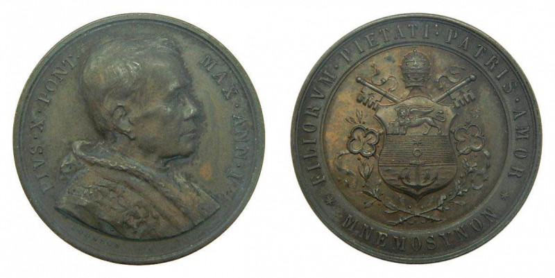 Medalla. PIUS X (1903-1914). 1904 AÑO II "MNEMOSYNON" utilizada por el Pontífice...