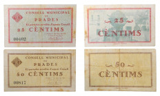 CATALUNYA 25 y 50 cèntims consell municipal de PRADES. 1937 AT-1980 y 1981.
bc