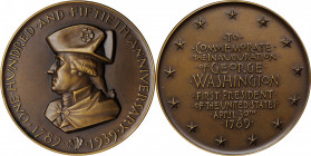 Washingtoniana

1939 Washington Sesquicentennial ANS Medal. By Albert Stewart. Baker-3000A, Miller-47. Bronze. Edge #100. Mint State.

63 mm. The ...