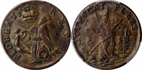 St. Patrick Farthing

Undated (ca. 1652-1674) St. Patrick Farthing. Martin 1a.3-Ba.22, W-11500. Rarity-6+. Copper. Nothing Below King. EF-40 (PCGS)....