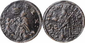 St. Patrick Farthing

Undated (ca. 1652-1674) St. Patrick Farthing. Martin 1b.2-Ba.2, W-11500. Rarity-6+. Copper. Nothing Below King. EF Details--En...