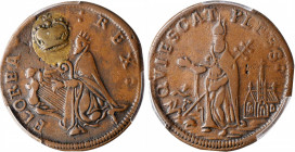 St. Patrick Farthing

Undated (ca. 1652-1674) St. Patrick Farthing. Martin 1c.13-Da.1, W-11500. Rarity-6+. Copper. Nothing Below King. EF-40 (PCGS)....