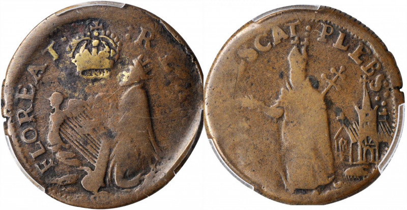 St. Patrick Farthing

Undated (ca. 1652-1674) St. Patrick Farthing. Martin 9b....