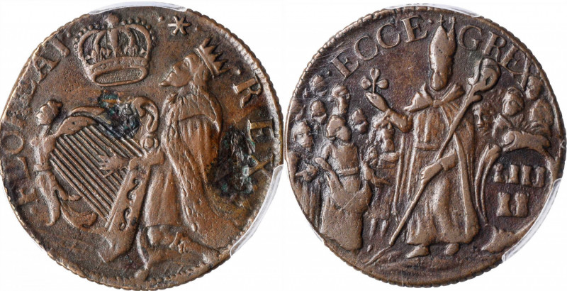 St. Patrick Halfpenny

Undated (ca. 1652-1674) St. Patrick Halfpenny. Martin 1...