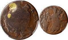 St. Patrick Halfpenny

Undated (ca. 1652-1674) St. Patrick Halfpenny. Martin 1-A, W-11540. Rarity-5. Large Letters. Good-6 (PCGS).

132.6 grains. ...