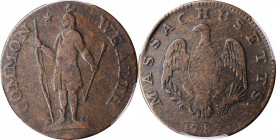 Massachusetts Cent

1787 Massachusetts Cent. Ryder 2b-G, W-6080. Rarity-6+. Arrows in Left Talon. Fine-15 (PCGS).

133.4 grains. A rare die pairin...