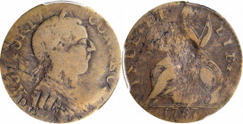 Connecticut Copper

1787 Connecticut Copper. Miller 52-G.1, W-2745. Rarity-6-. Mailed Bust Right, Roman Head. Good-6 (PCGS).

97.1 grains. An icon...