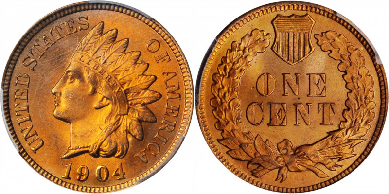 Indian Cent

1904 Indian Cent. MS-66+ RD (PCGS).

Rich medium rose color wit...