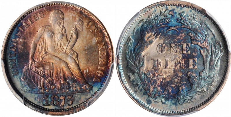 Liberty Seated Dime

1875 Liberty Seated Dime. MS-67 (PCGS).

Intense cobalt...