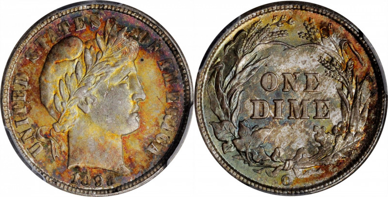 Barber Dime

1893-O Barber Dime. MS-66+ (PCGS).

Exceptionally vivid toning ...