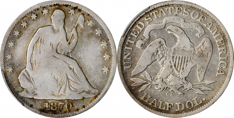 Liberty Seated Half Dollar

1870-CC Liberty Seated Half Dollar. W-5. Rarity-6....