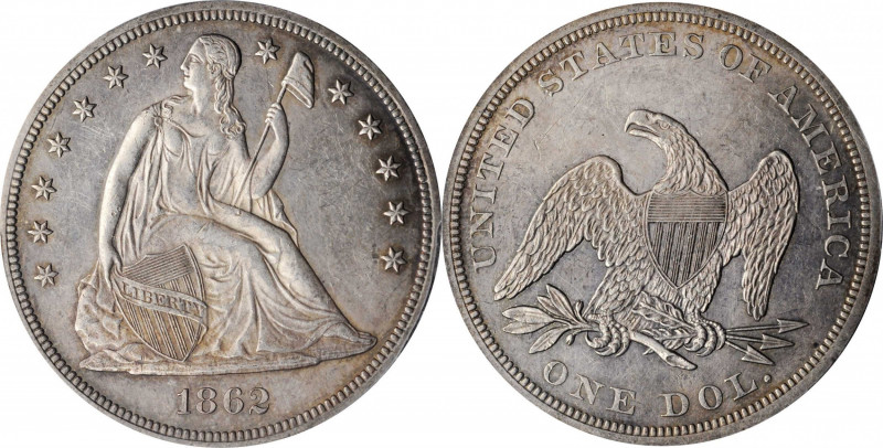 Liberty Seated Silver Dollar

1862 Liberty Seated Silver Dollar. OC-1. Rarity-...