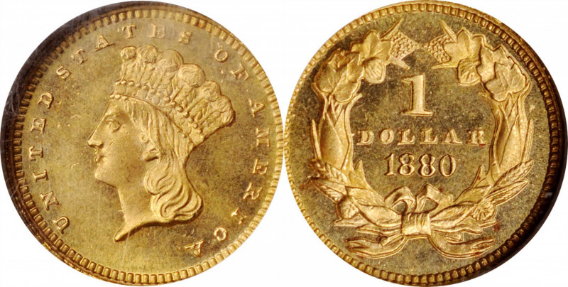 Gold Dollar

1880 Gold Dollar. MS-66 (NGC).

Semi-reflective fields support ...