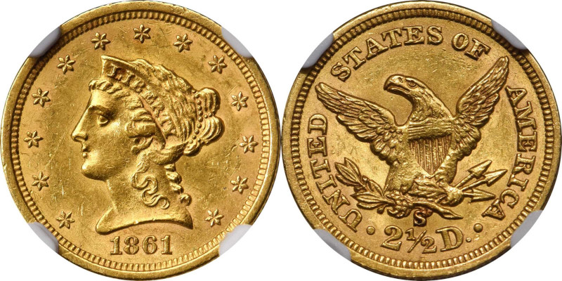 Liberty Head Quarter Eagle

Rarely Offered Mint State 1861-S Quarter Eagle

...