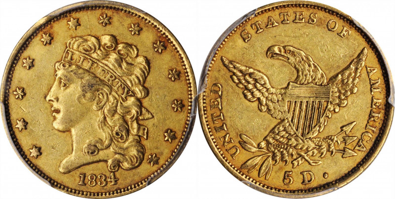 Classic Head Half Eagle

1834 Classic Head Half Eagle. HM-2. Rarity-4. Plain 4...