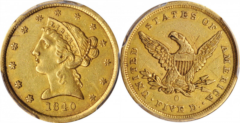 Liberty Head Half Eagle

1840-O Liberty Head Half Eagle. Winter-2. Narrow Mill...