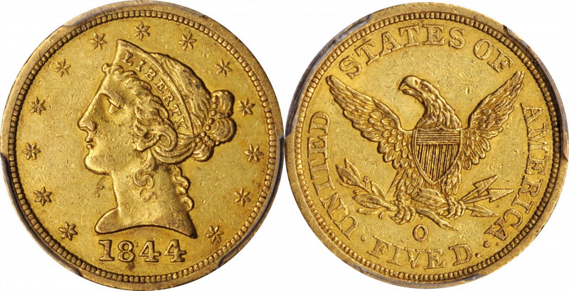 Liberty Head Half Eagle

1844-O Liberty Head Half Eagle. Winter-5. AU-55 (PCGS...