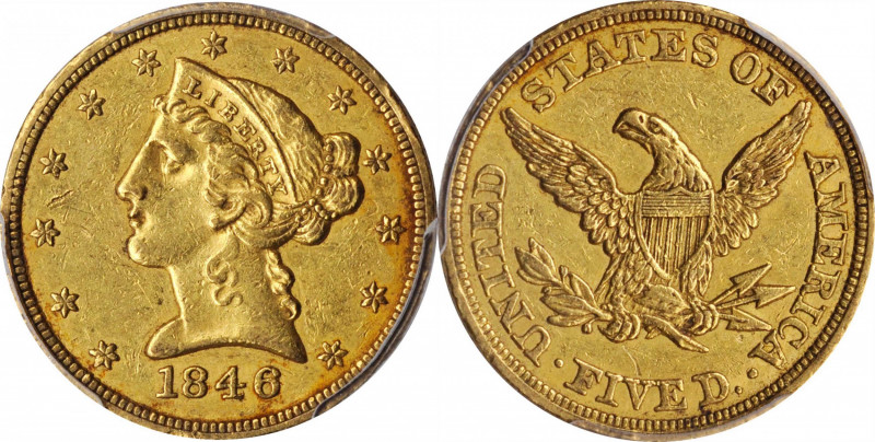 Liberty Head Half Eagle

1846 Liberty Head Half Eagle. Small Date. AU-55 (PCGS...