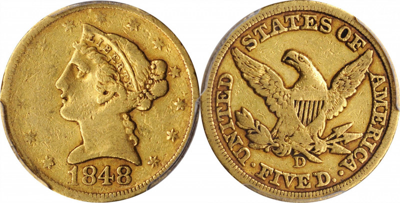 Liberty Head Half Eagle

1848-D Liberty Head Half Eagle. Winter 18-M. Die Stat...