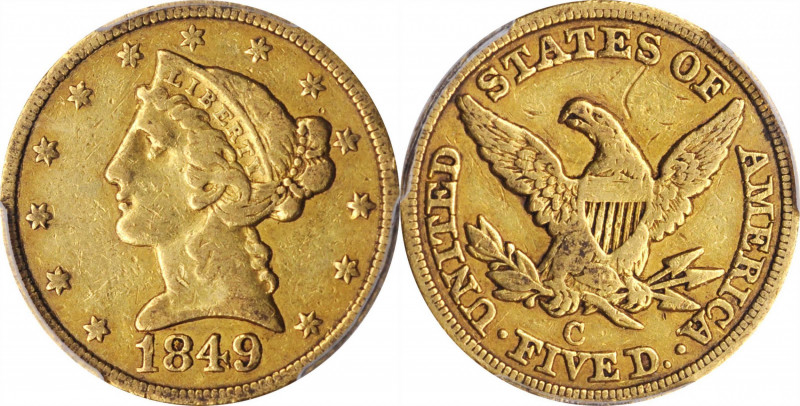 Liberty Head Half Eagle

1849-C Liberty Head Half Eagle. Winter-1. Die State I...