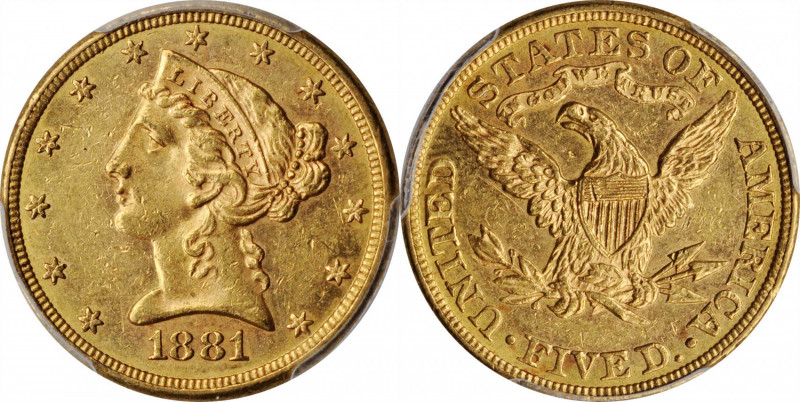 Liberty Head Half Eagle

1881 Liberty Head Half Eagle. MS-60 (PCGS).

An inv...