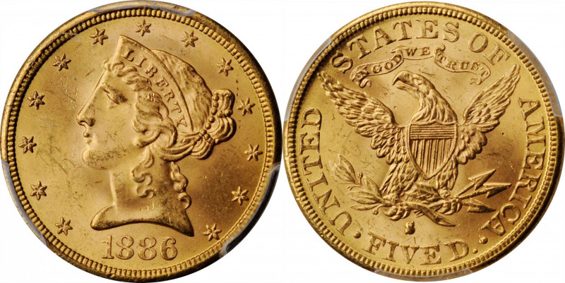 Liberty Head Half Eagle

1886-S Liberty Head Half Eagle. MS-65 (PCGS).

Rema...