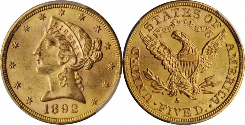 Liberty Head Half Eagle

1892-S Liberty Head Half Eagle. MS-63 (PCGS).

Blen...