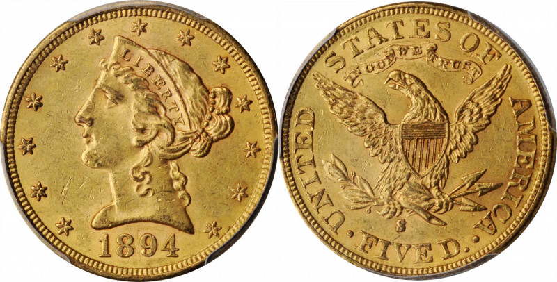 Liberty Head Half Eagle

1894-S Liberty Head Half Eagle. MS-62 (PCGS).

Pret...