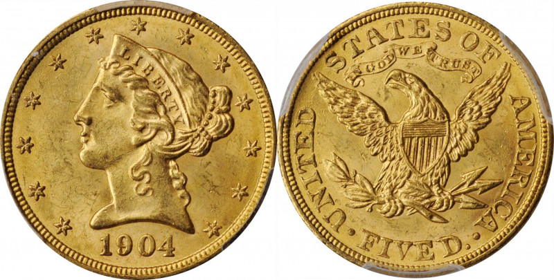 Liberty Head Half Eagle

1904 Liberty Head Half Eagle. MS-64+ (PCGS).

Beaut...