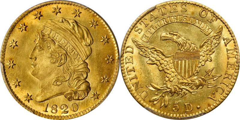 Capped Head Left Half Eagle

Prooflike Gem 1820 BD-7 Half Eagle 

Rarity-7, ...