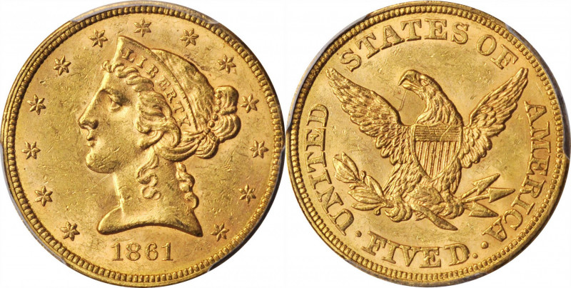 Liberty Head Half Eagle

1861 Liberty Head Half Eagle. MS-62+ (PCGS). CAC.

...