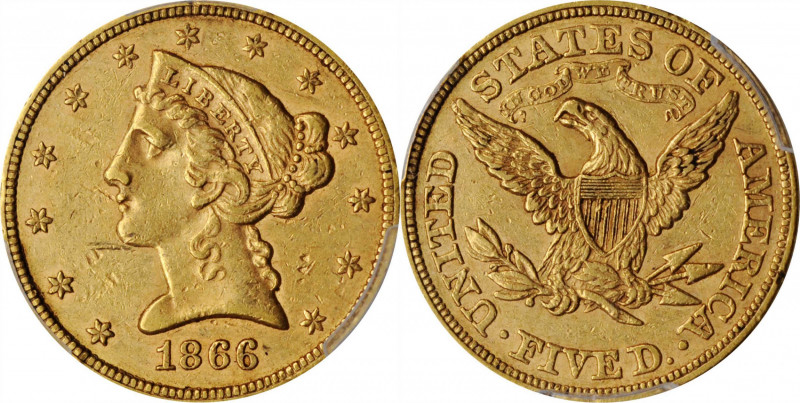 Liberty Head Half Eagle

1866 Liberty Head Half Eagle. AU-53 (PCGS).

Pleasa...