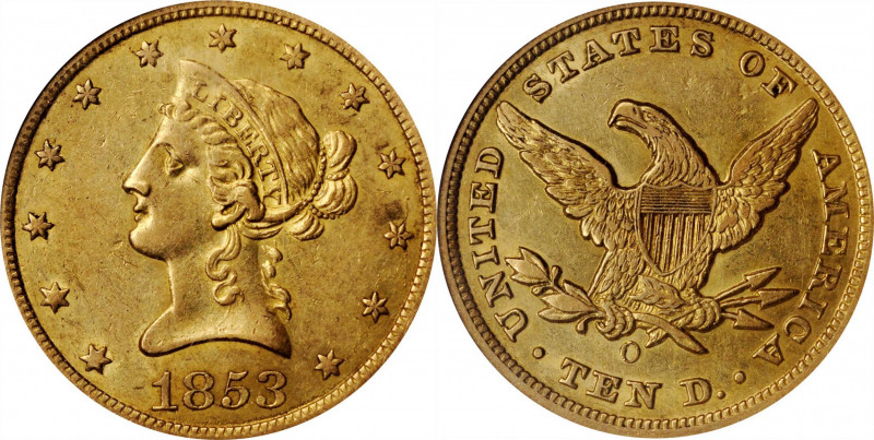 Liberty Head Eagle

1853-O Liberty Head Eagle. AU-55 (NGC).

A sharp and lus...