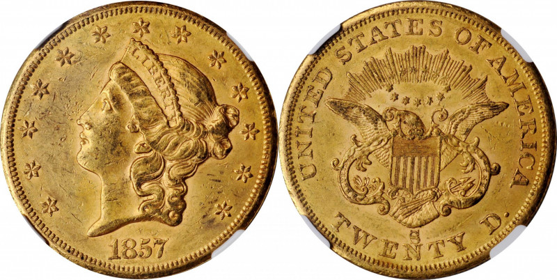 Liberty Head Double Eagle

1857-S Liberty Head Double Eagle. Large Inverted S....