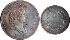 Pattern and Experimental Coins

1859 Pattern Half Dollar. Judd-240, Pollock-296. Rarity-5. Copper. Reeded Edge. Proof-62 BN (PCGS).

Obv: James Ba...