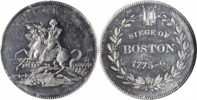 Washingtoniana

"1775-6" (ca. 1859) Siege of Boston Medal. Reworked Obverse. Musante GW-256, Baker-50L. White Metal. MS-62 DPL (NGC).

31 mm.

E...