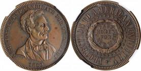 Lincolniana

1860 Abraham Lincoln Campaign Medal. Cunningham 1-620C, King-48, DeWitt-AL 1860-51. Copper. MS-63 BN (NGC).

27 mm.

Estimate: 250