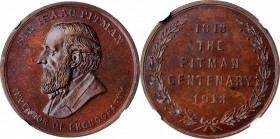 Commemorative Medals

1913 Isaac Pitman, Inventory of Phonography Centenary Medal. Bronze. MS-65 BN (NGC).

32 mm. Obv: Bust of Pitman left, inscr...