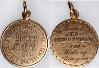 School, College and University Medals

1905 Portsmouth, New Hampshire High School Award Medal. Gold. Reeded Edge. Extremely Fine.

21.5 mm. 6.0 gr...