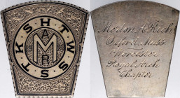 Masonic Chapters

Massachusetts--Oxford. 1920 Masonic Keystone issued by the Royal Arch Chapter, Worcester County. Silver. Extremely Fine.

34 mm ...