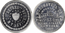 Merchant Tokens

New York--New York. 1860 Woodgate & Co. Miller-NY 971. White Metal. Reeded Edge. MS-65 DPL (NGC).

28 mm.

Estimate: 100