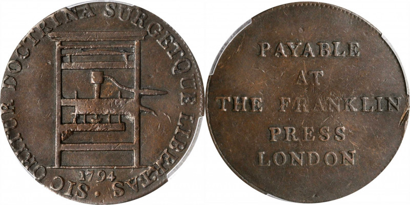 Franklin Press Token

1794 Franklin Press Token. W-8850. Rarity-1. Plain Edge....