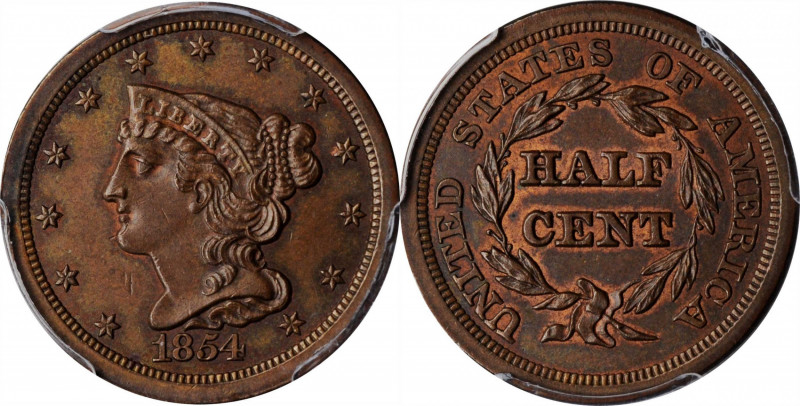 Braided Hair Half Cent

1854 Braided Hair Half Cent. C-1. Rarity-1. MS-62 BN (...