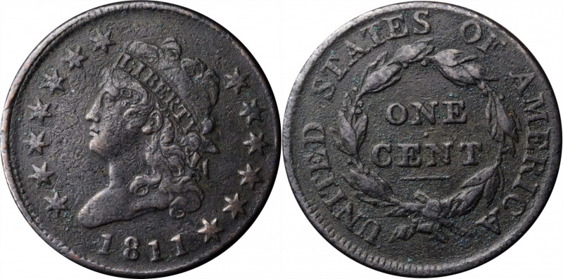 Classic Head Cent

1811 Classic Head Cent. S-287. Rarity-2. Very Fine, Corrosi...